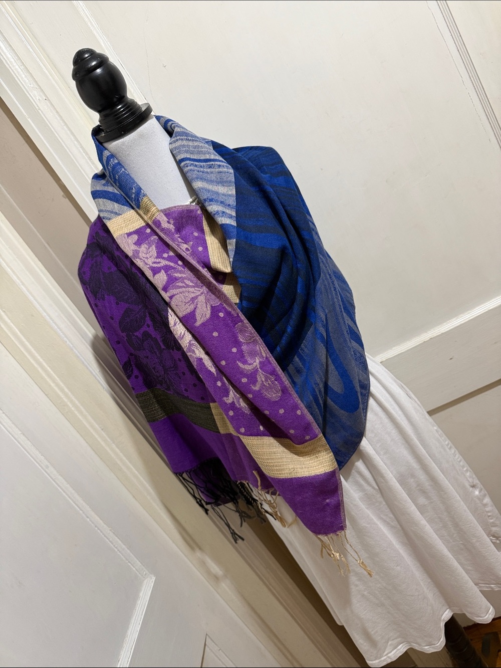 Super big 72 x 28 Versatile Purple & Blue Reversible Scarf Wrap
